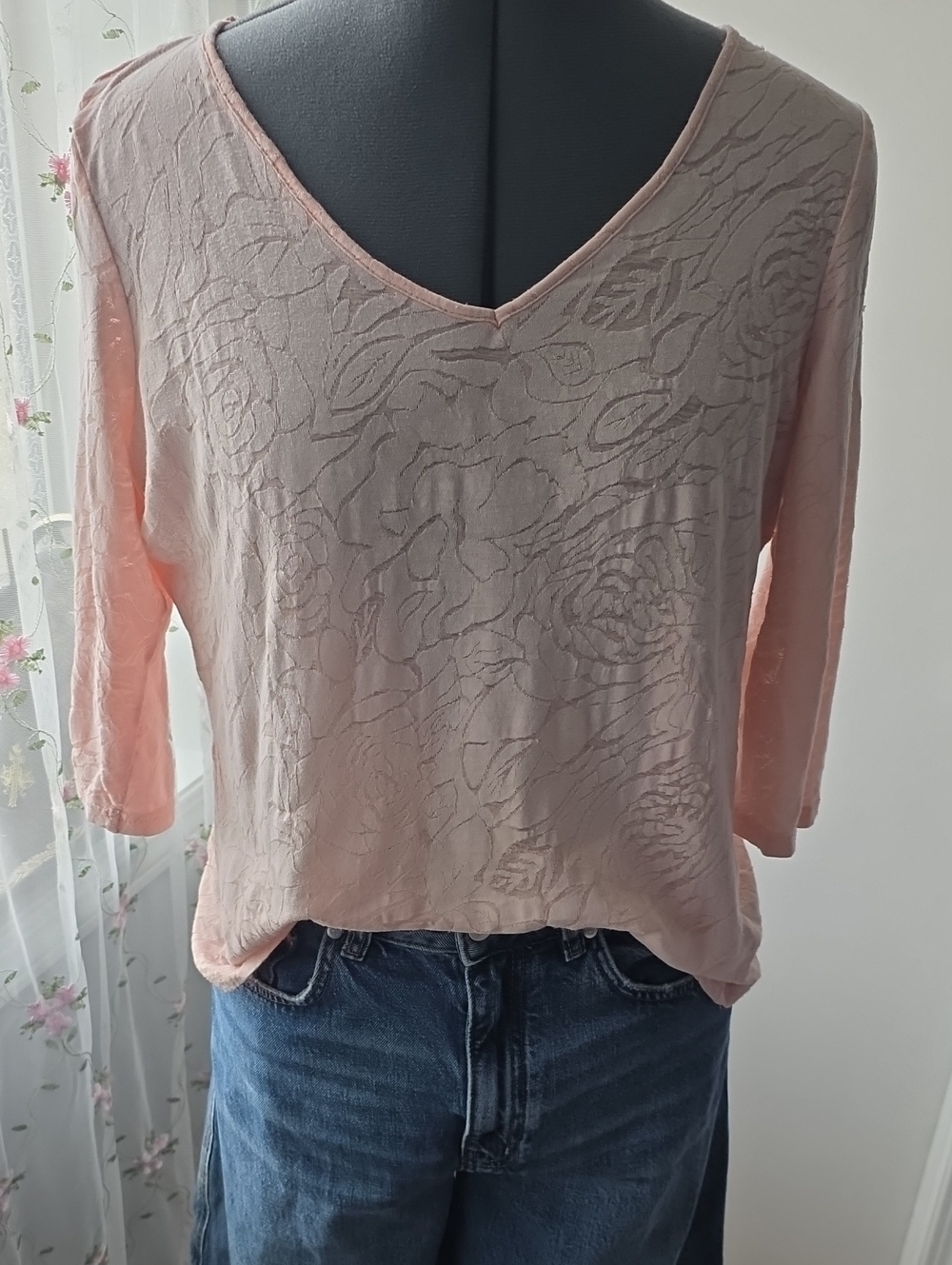 cleo Blush Pink V-Neck Long Sleeve Textured Top